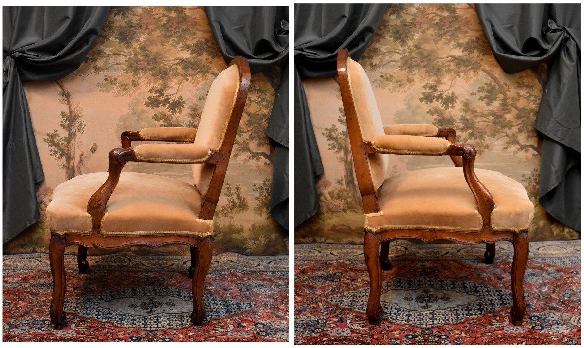 Large Fauteuil à Dossier Plat d'Epoque Régence / Louis XV , Dossier à la Reine, Début XVIII ème-photo-4