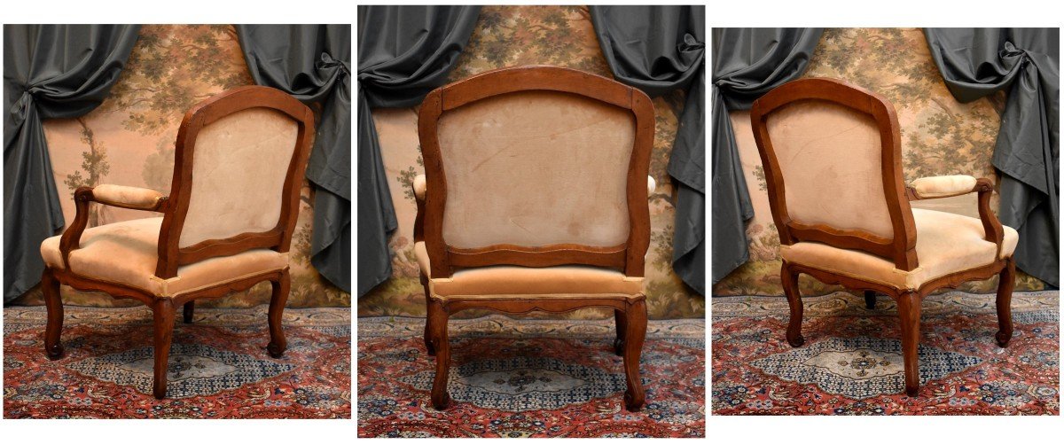 Large Fauteuil à Dossier Plat d'Epoque Régence / Louis XV , Dossier à la Reine, Début XVIII ème-photo-1