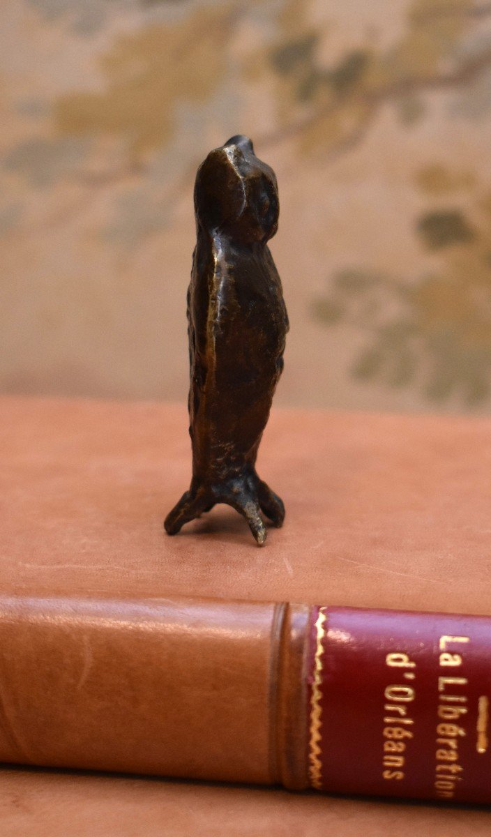 Owl, Owl In Gilt Bronze, Modern Cast Iron, 20th Century-photo-2