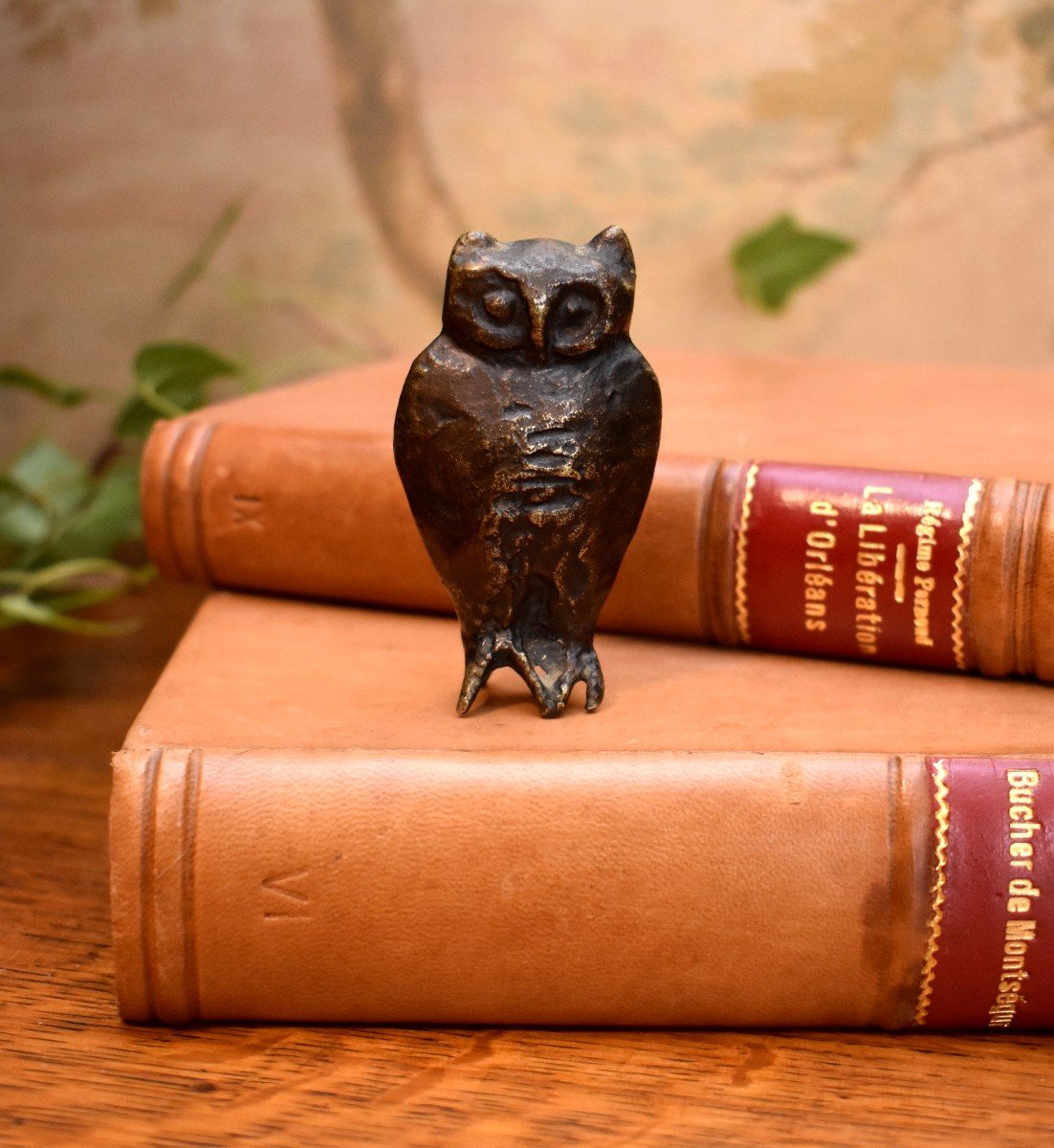 Owl, Owl In Gilt Bronze, Modern Cast Iron, 20th Century