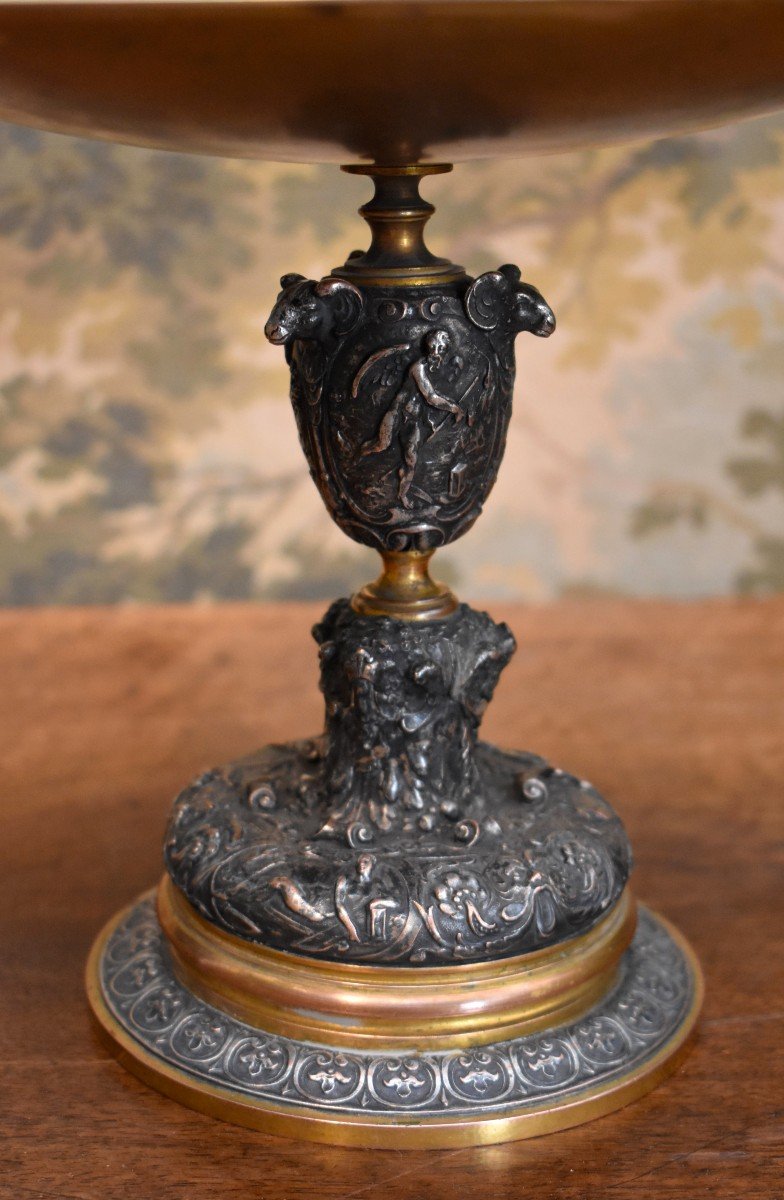 Cup On Foot, Empty Pocket With Mythological Scene Decor, Bronze, Brass And Copper, 19th Century-photo-4