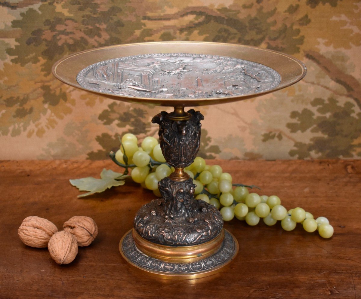 Cup On Foot, Empty Pocket With Mythological Scene Decor, Bronze, Brass And Copper, 19th Century