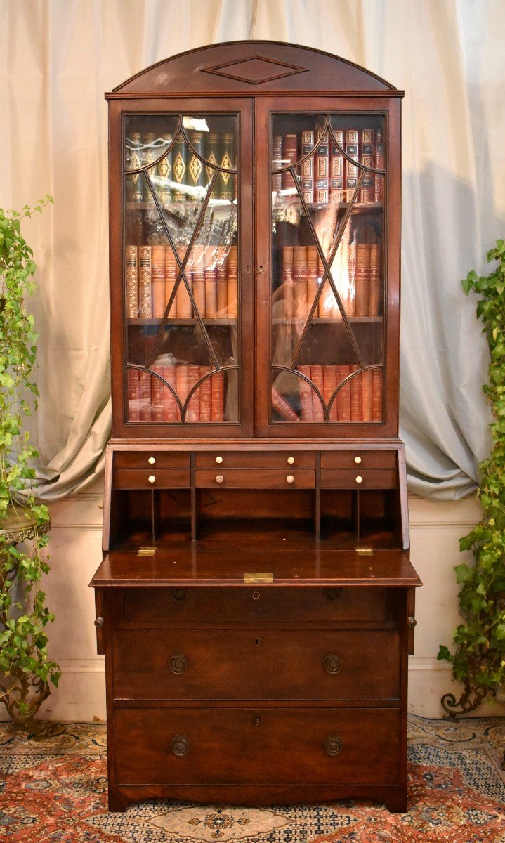 English Scriban, Library Desk, Secretary In Mahogany And Mahogany Veneer, Circa 1820-photo-2