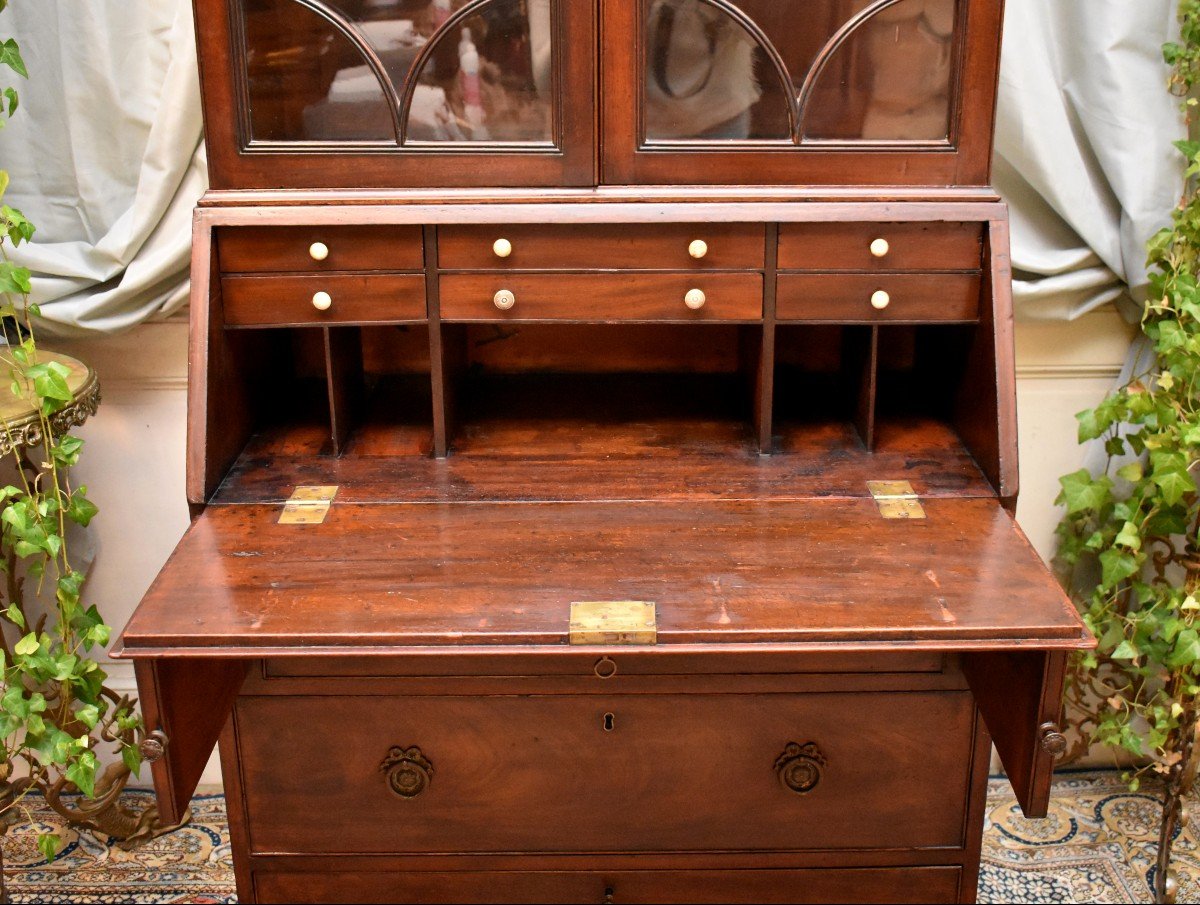 English Scriban, Library Desk, Secretary In Mahogany And Mahogany Veneer, Circa 1820-photo-5