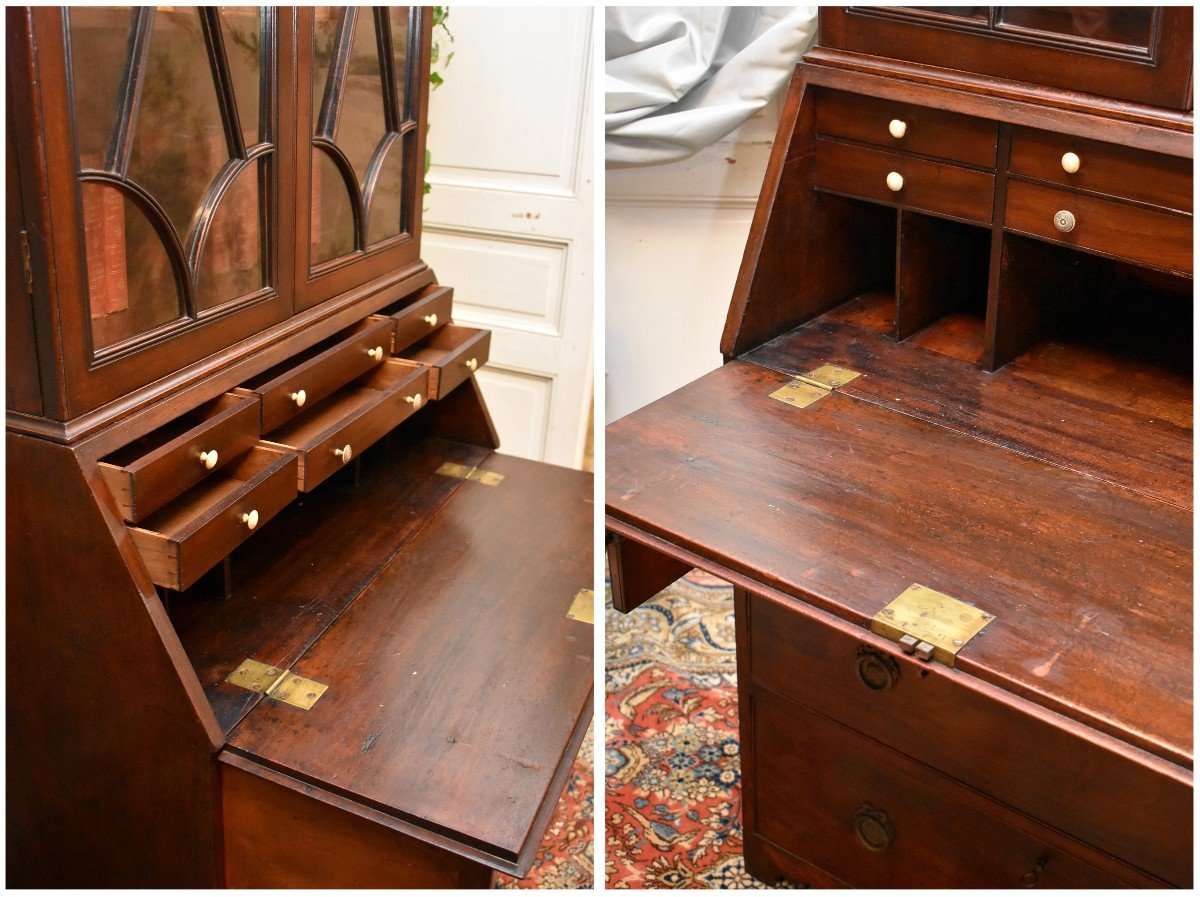 English Scriban, Library Desk, Secretary In Mahogany And Mahogany Veneer, Circa 1820-photo-6