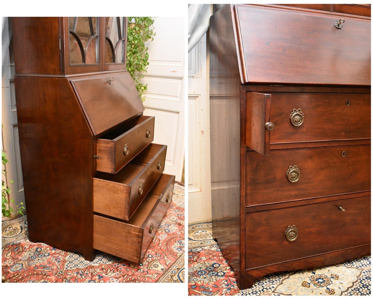 English Scriban, Library Desk, Secretary In Mahogany And Mahogany Veneer, Circa 1820-photo-7