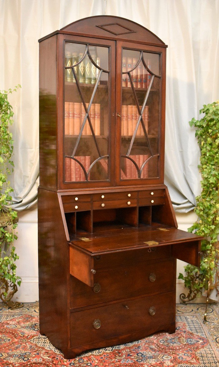 English Scriban, Library Desk, Secretary In Mahogany And Mahogany Veneer, Circa 1820