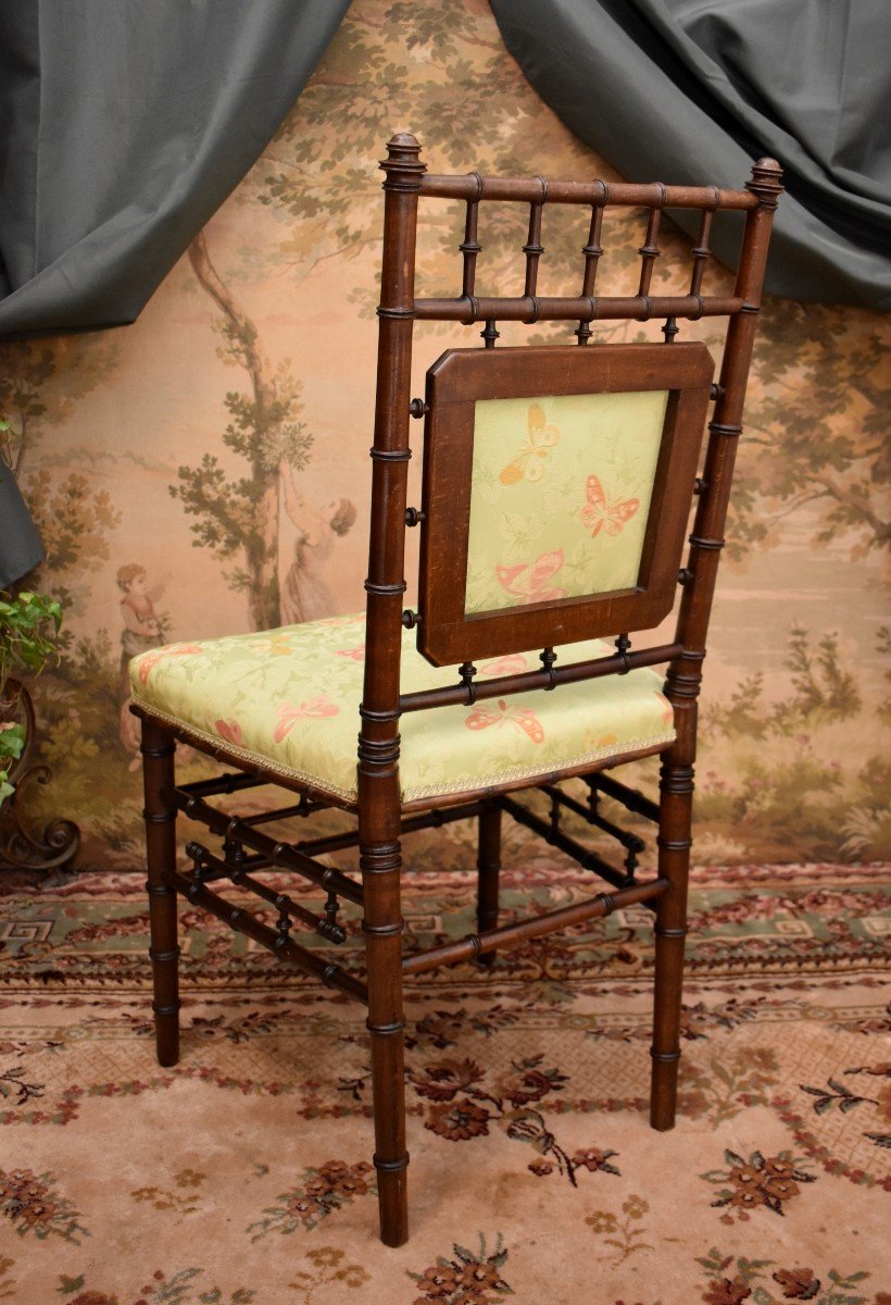 Napoleon III Period Chair, Bamboo Chair, Butterfly Fabric, 19th Century-photo-4