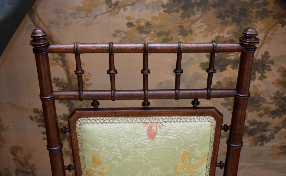 Napoleon III Period Chair, Bamboo Chair, Butterfly Fabric, 19th Century-photo-5