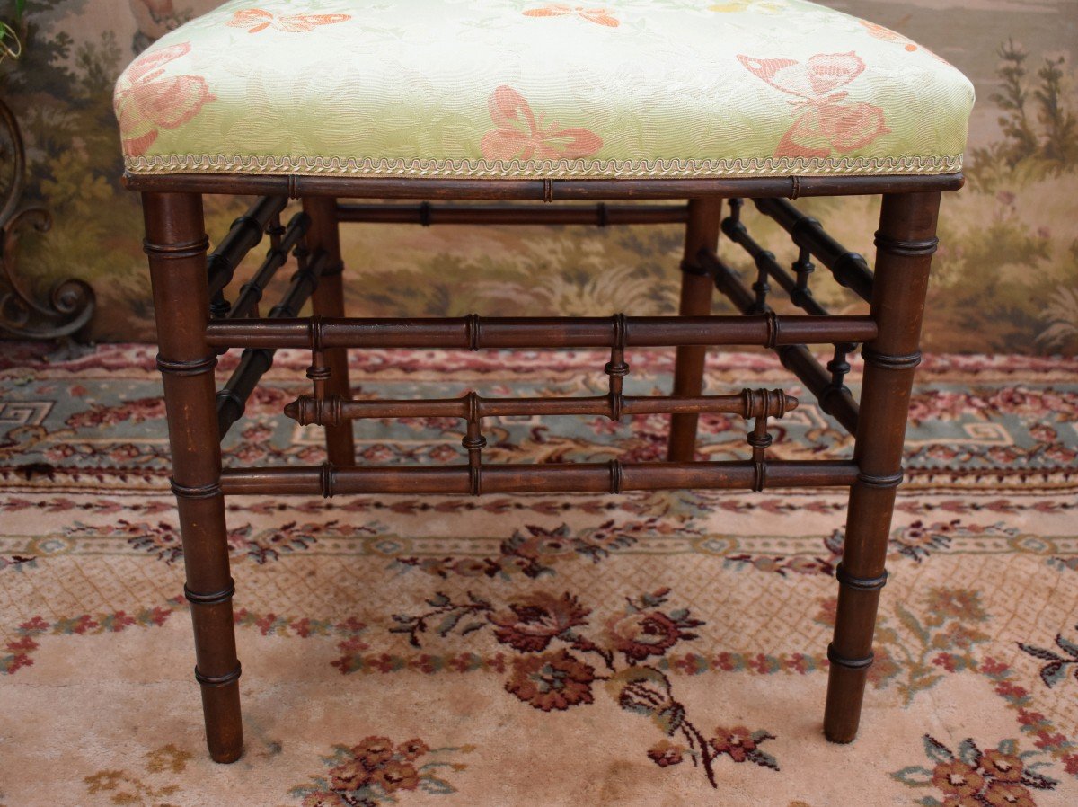 Napoleon III Period Chair, Bamboo Chair, Butterfly Fabric, 19th Century-photo-6