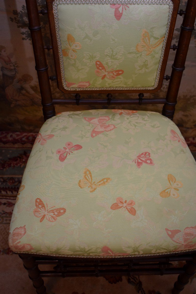 Napoleon III Period Chair, Bamboo Chair, Butterfly Fabric, 19th Century-photo-7