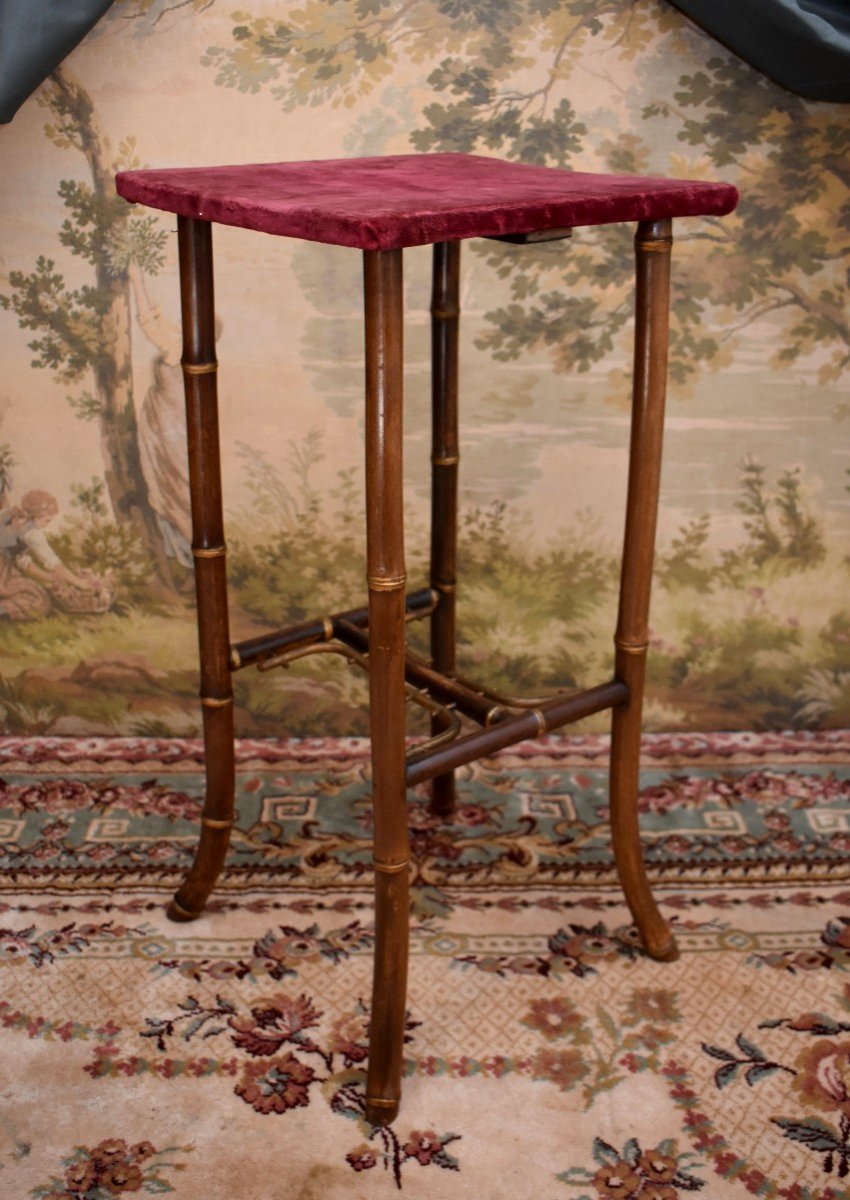 Bamboo Wood Stool With Japanese Decor, Napoleon III Period-photo-2