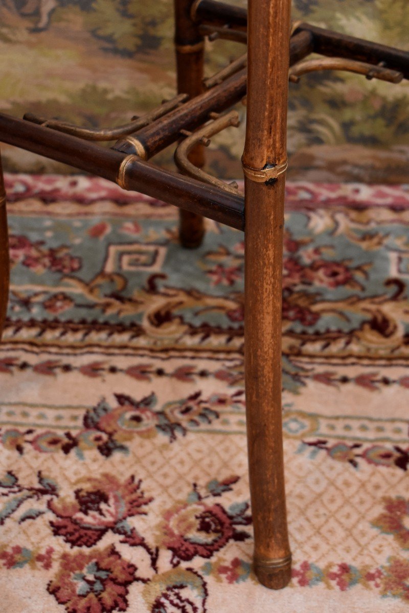 Bamboo Wood Stool With Japanese Decor, Napoleon III Period-photo-5