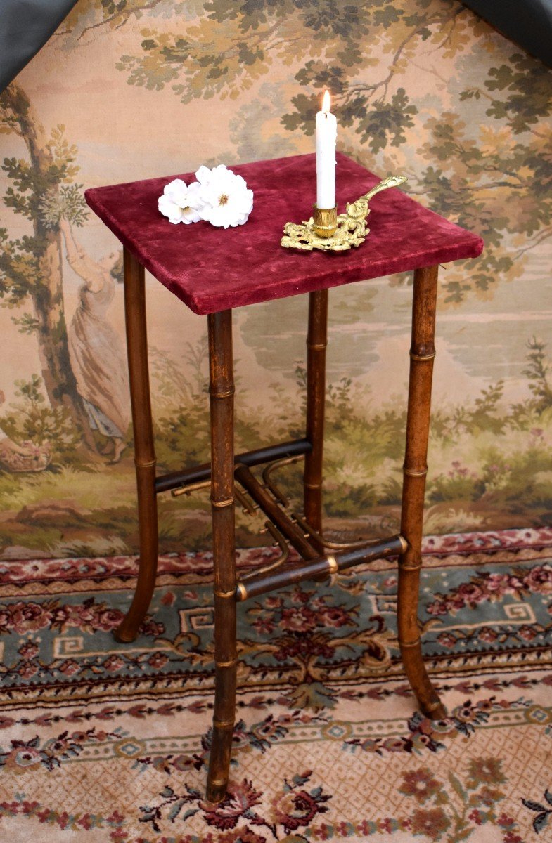 Bamboo Wood Stool With Japanese Decor, Napoleon III Period