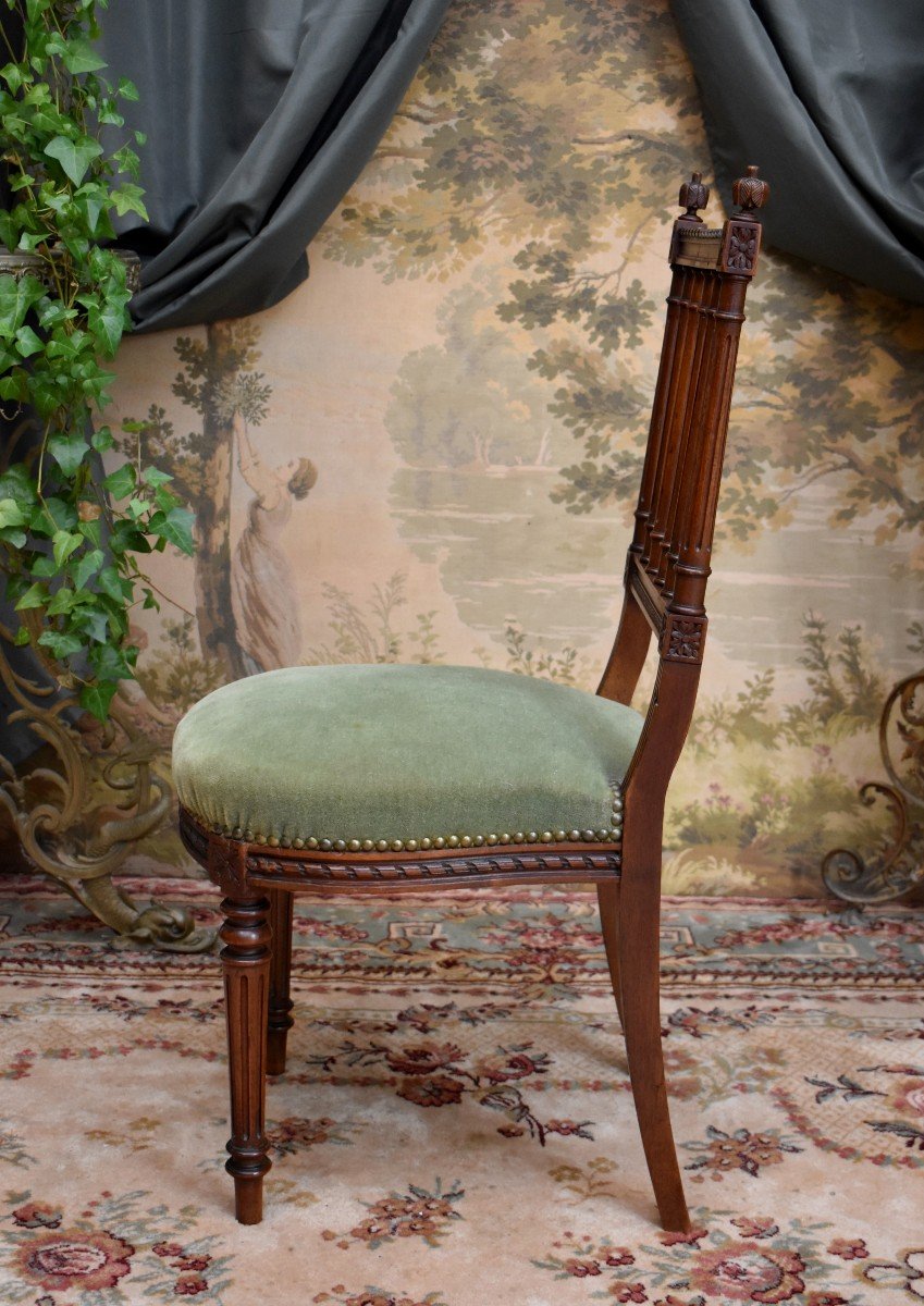 Louis XVI Style Chair In Walnut, Velvet Fabric, Mid 19th Century-photo-4