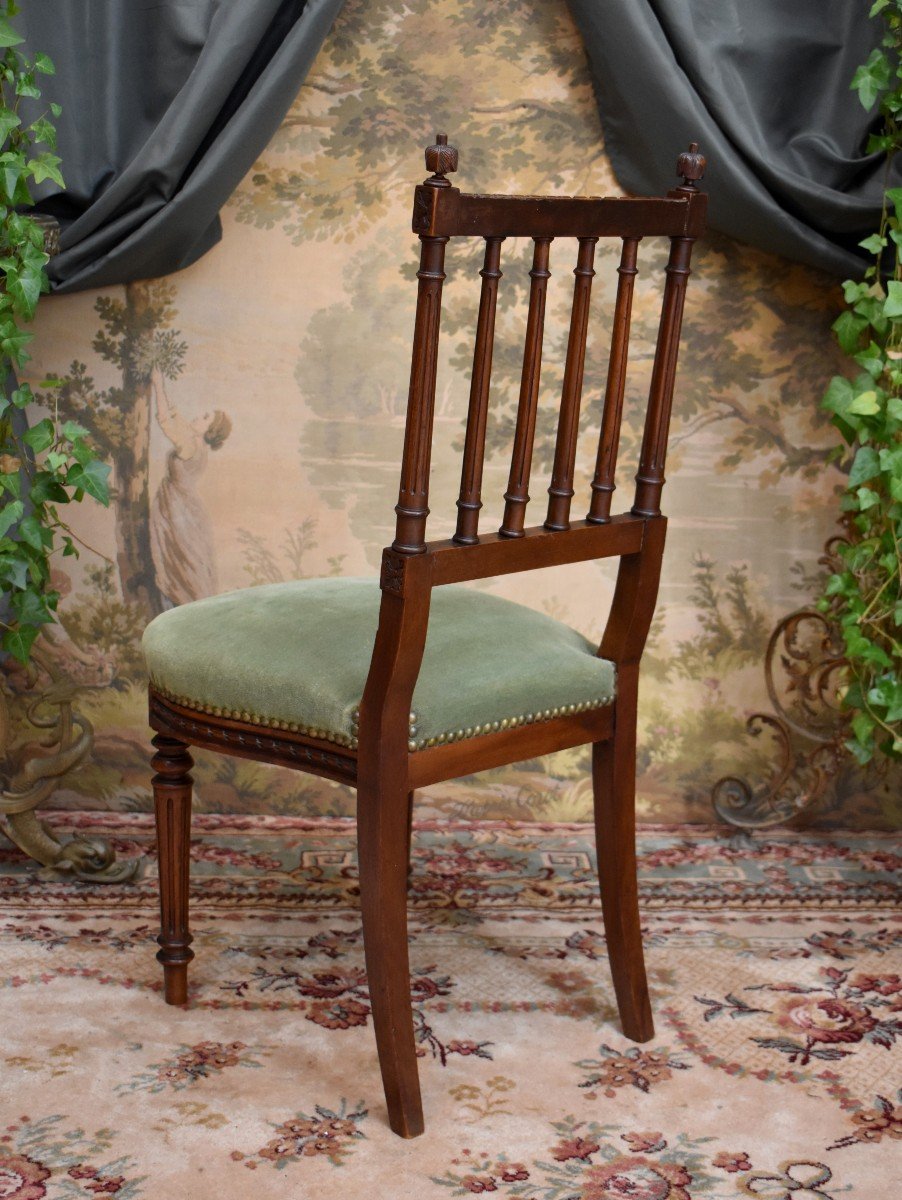 Louis XVI Style Chair In Walnut, Velvet Fabric, Mid 19th Century-photo-1