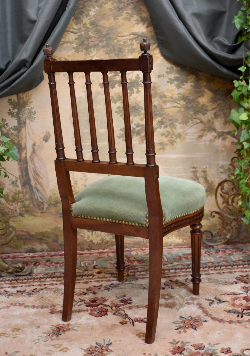 Louis XVI Style Chair In Walnut, Velvet Fabric, Mid 19th Century-photo-2