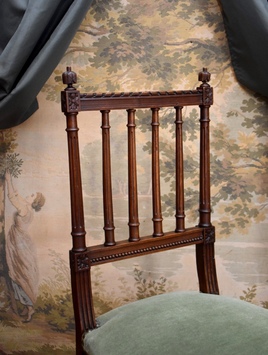 Louis XVI Style Chair In Walnut, Velvet Fabric, Mid 19th Century-photo-4