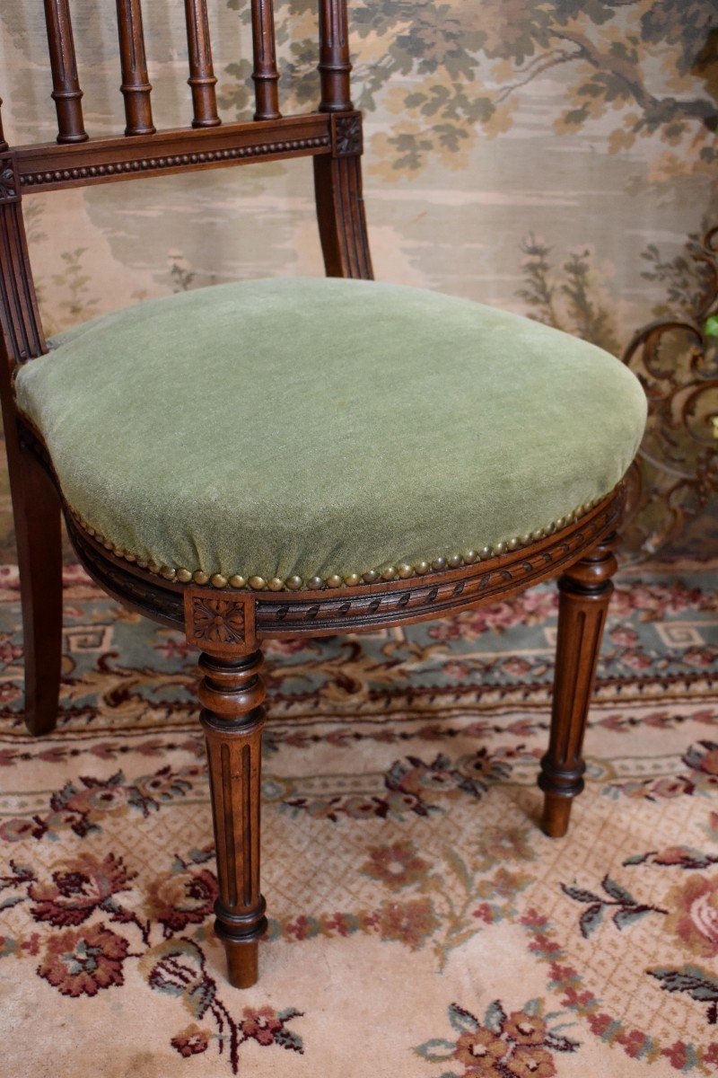 Louis XVI Style Chair In Walnut, Velvet Fabric, Mid 19th Century-photo-5