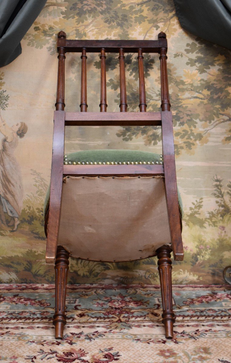 Louis XVI Style Chair In Walnut, Velvet Fabric, Mid 19th Century-photo-7