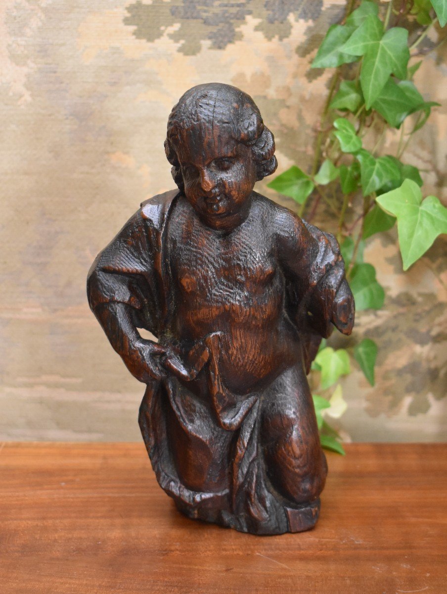 Carved Wooden Putto, Angel, Puy En Velay Region, Early 18th Century-photo-2