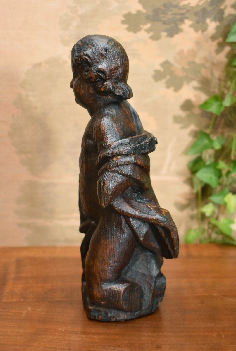 Carved Wooden Putto, Angel, Puy En Velay Region, Early 18th Century-photo-4