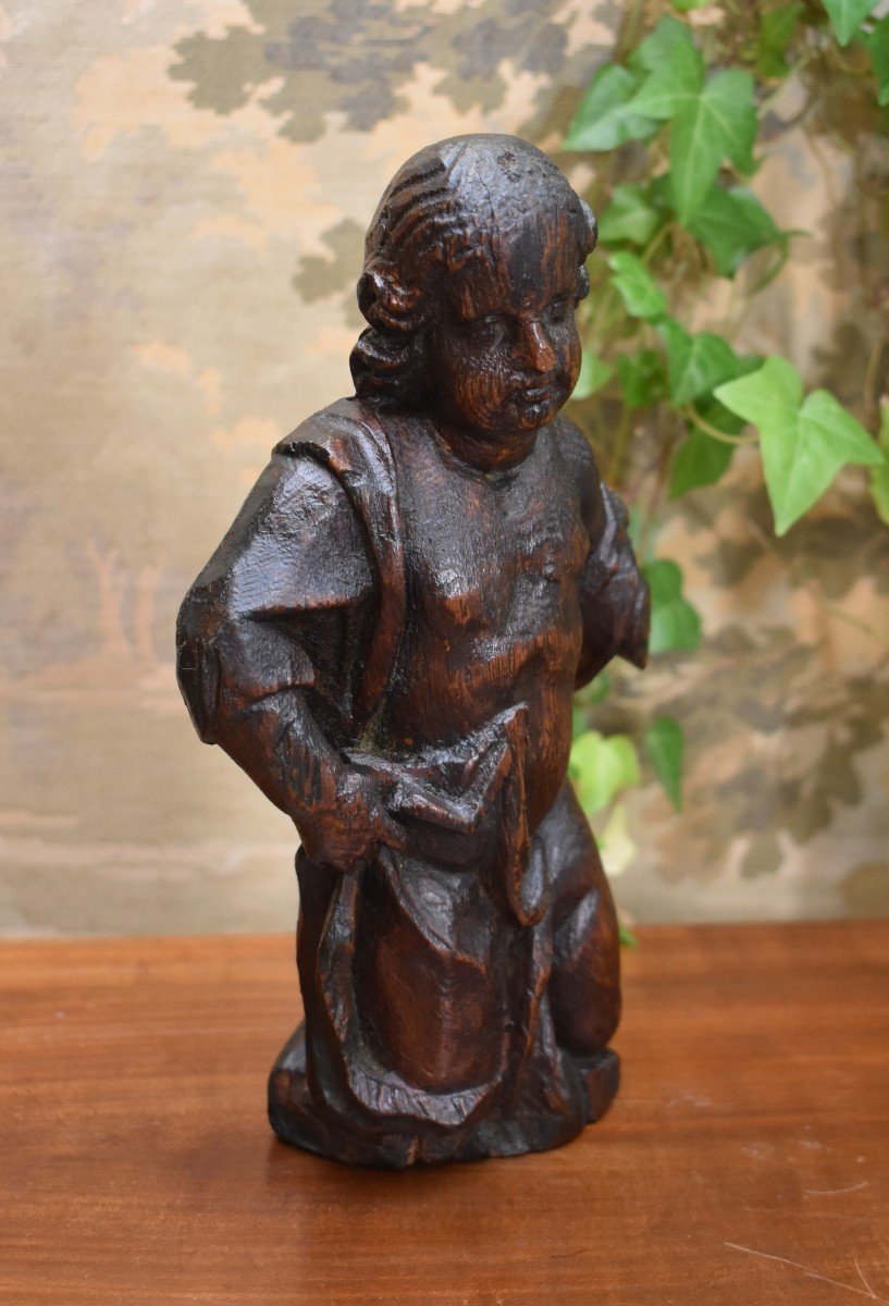 Carved Wooden Putto, Angel, Puy En Velay Region, Early 18th Century-photo-4