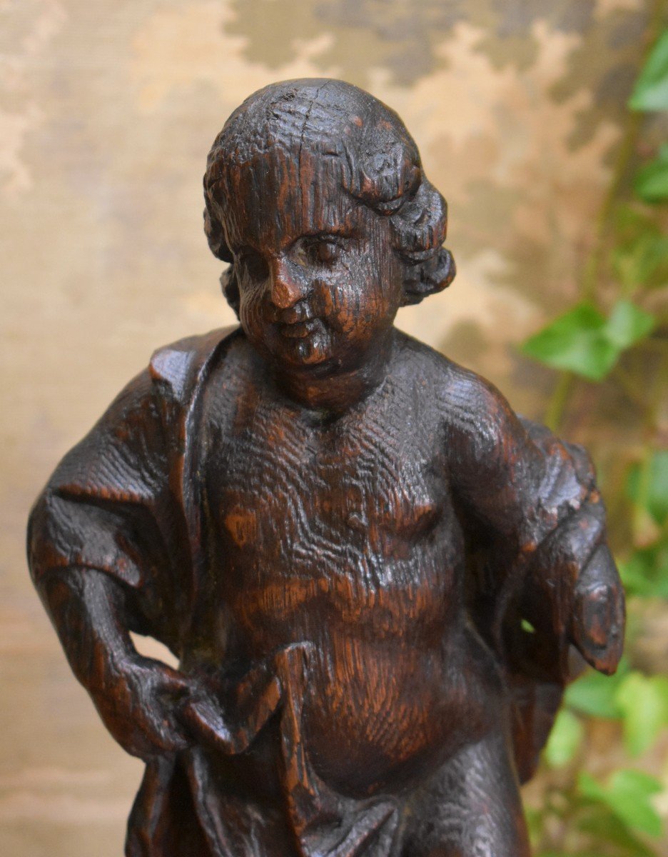 Carved Wooden Putto, Angel, Puy En Velay Region, Early 18th Century