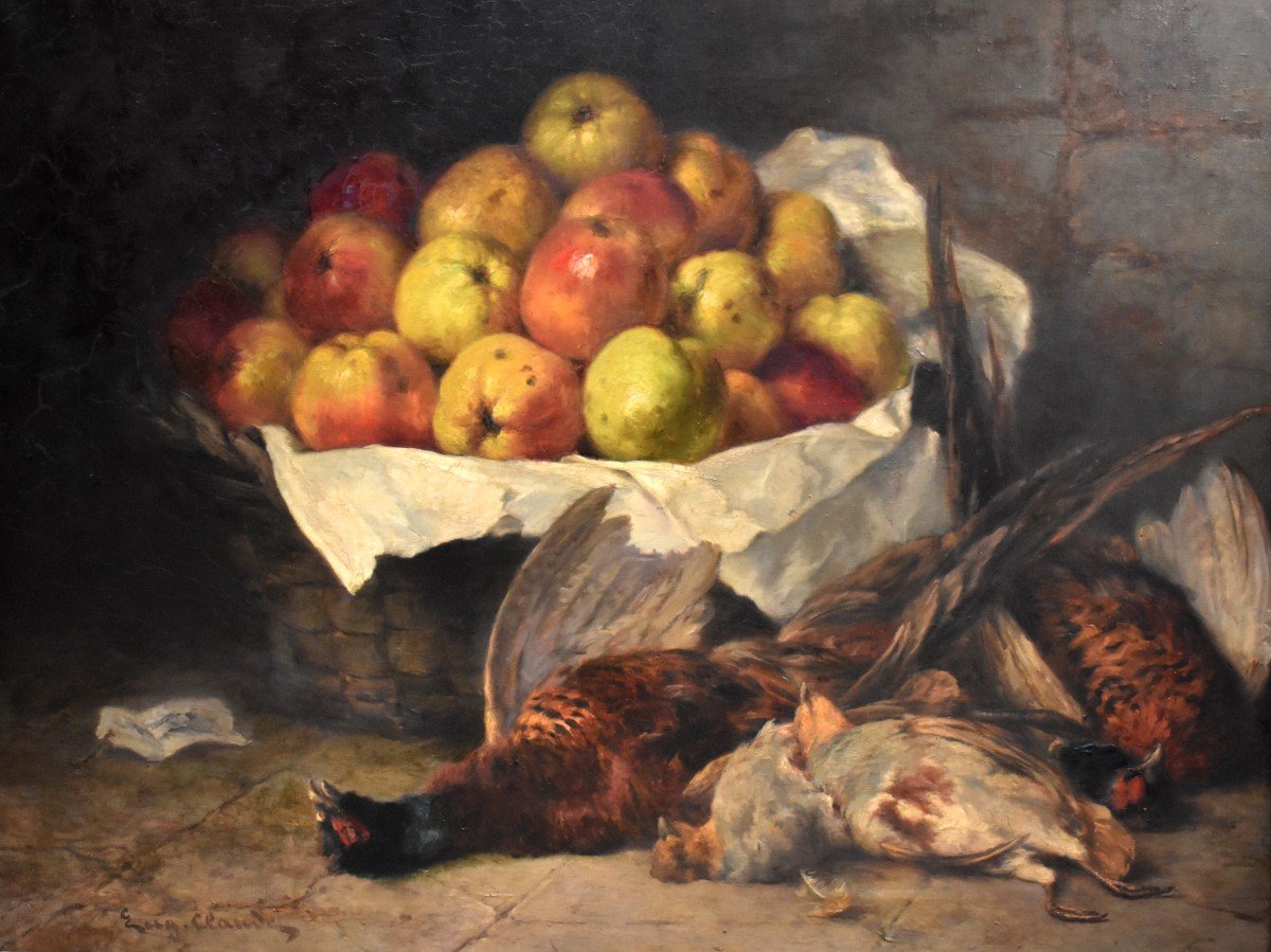 Eug&egrave;ne Claude ( 1841-1923), Nature Morte Aux Faisans Et Aux Pommes, Sc&egrave;ne d&#039;Automne-photo-3