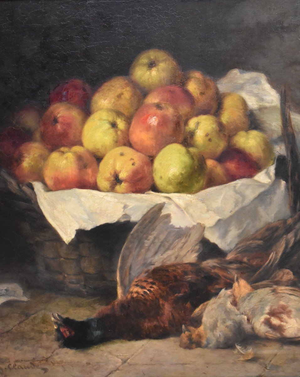 Eug&egrave;ne Claude ( 1841-1923), Nature Morte Aux Faisans Et Aux Pommes, Sc&egrave;ne d&#039;Automne-photo-2