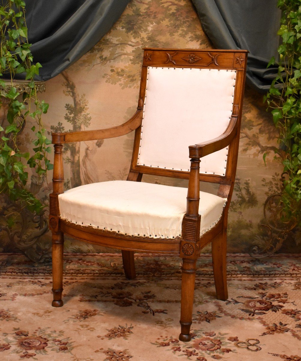 Fauteuil Epoque Directoire En H&ecirc;tre Cir&eacute;, Si&egrave;ge &agrave; Recouvrir, Epoque XVIII Eme, Vers 1795-photo-4