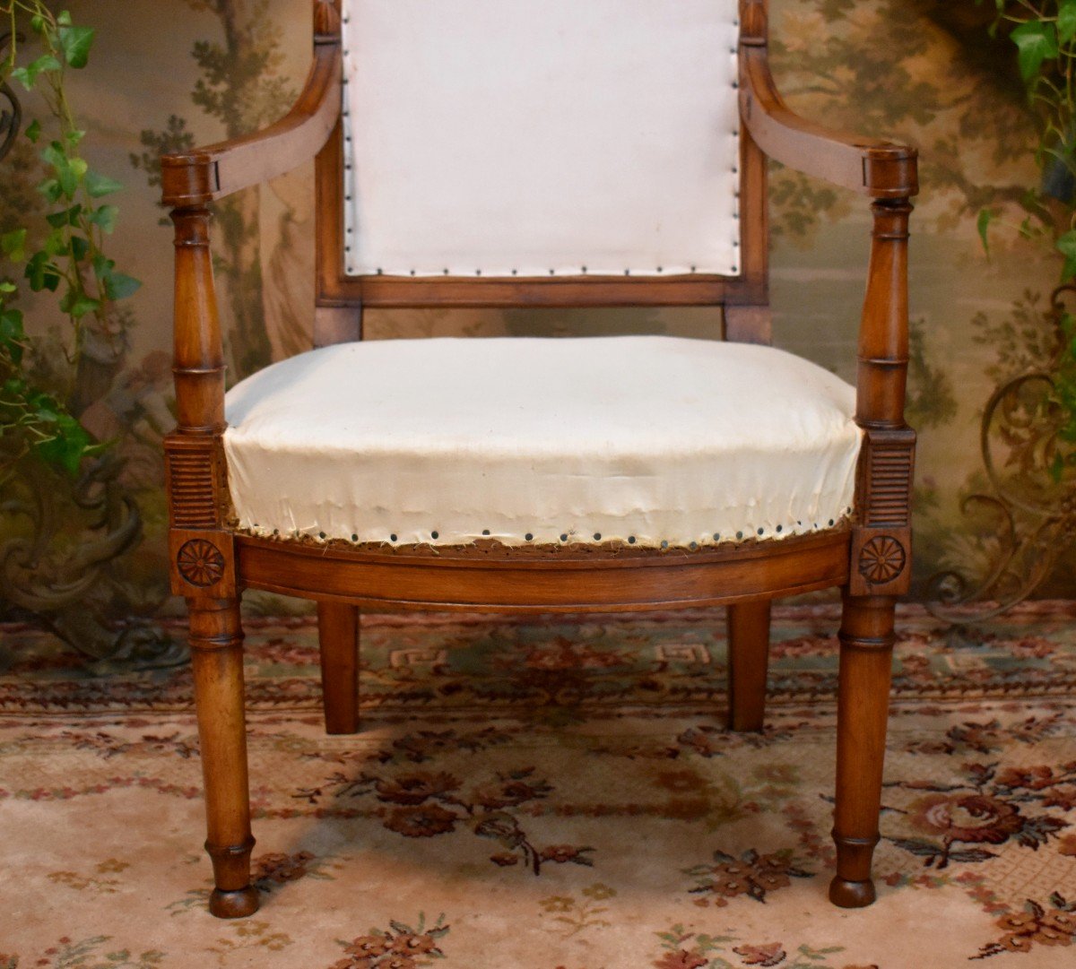 Fauteuil Epoque Directoire En H&ecirc;tre Cir&eacute;, Si&egrave;ge &agrave; Recouvrir, Epoque XVIII Eme, Vers 1795-photo-3