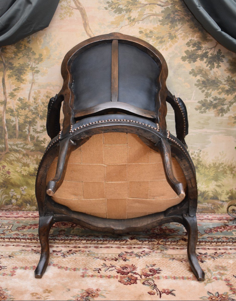 Fauteuil Cabriolet d'époque Louis XV,  Cuir Noir, XVIII ème-photo-8