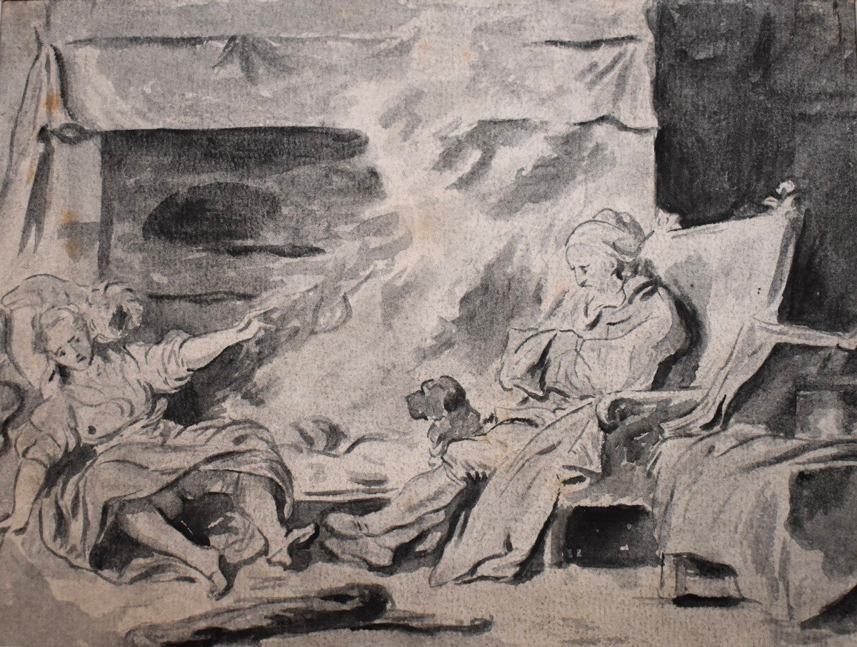 "childbirth", Ink And Wash Drawing, 19th Century