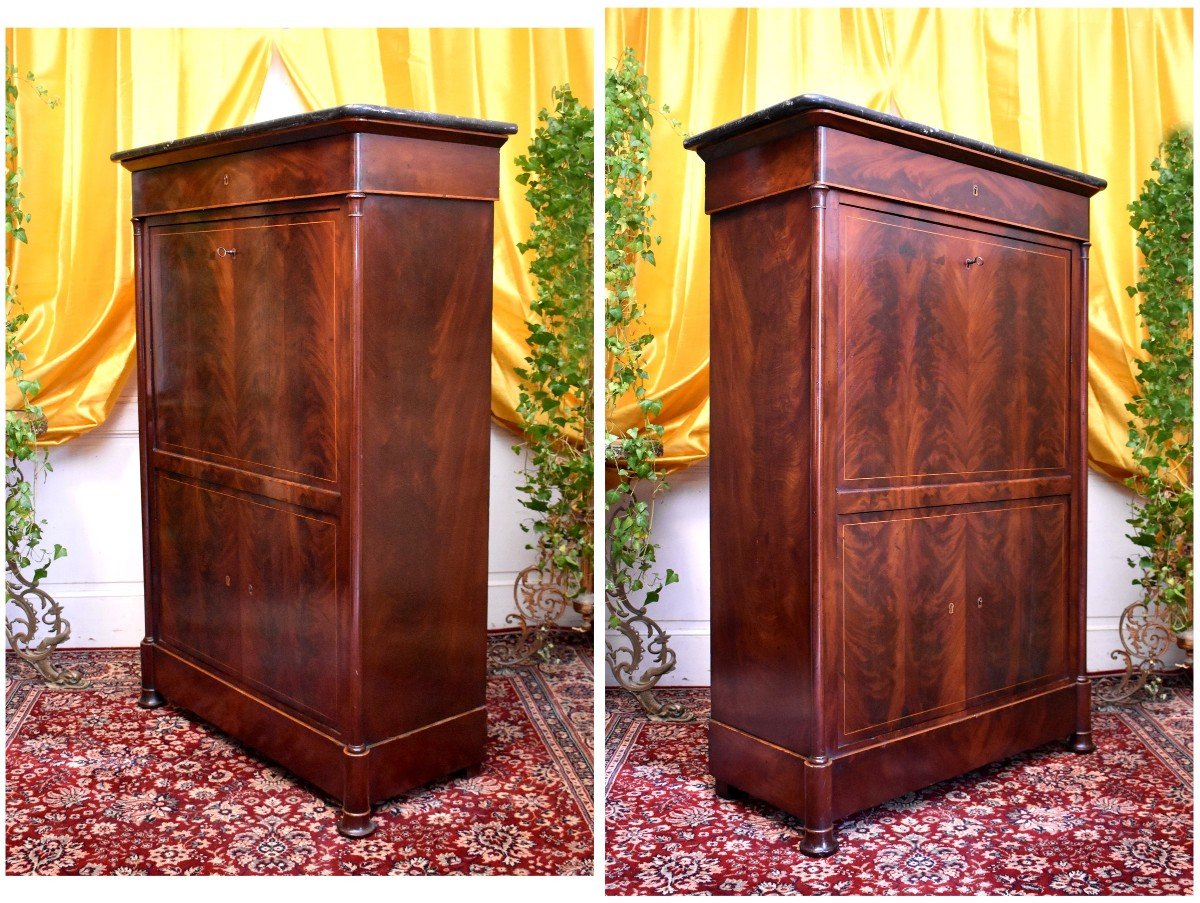 Charles X Secretary In Mahogany And Precious Wood Marquetry, Decorated With Gothic Arches-photo-4