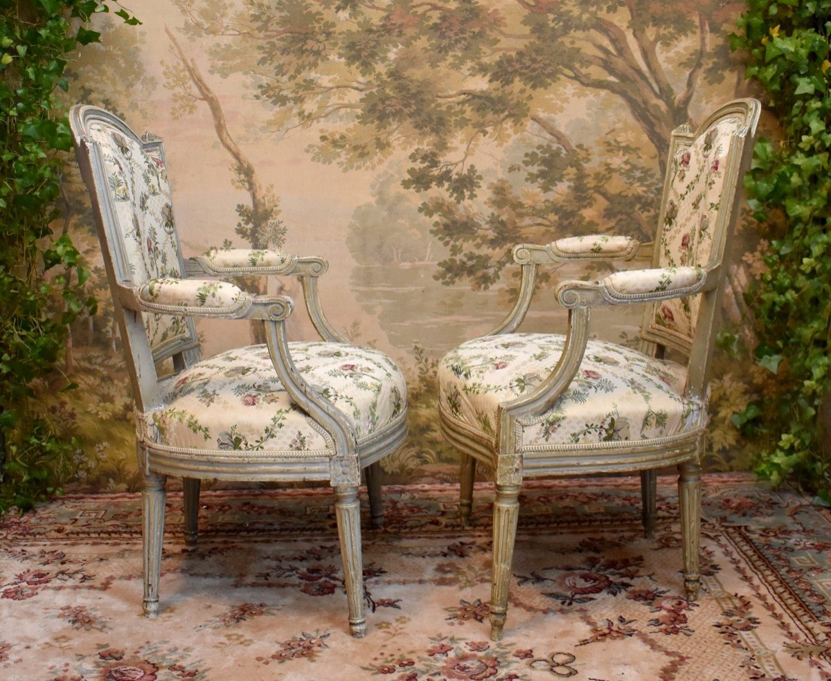 Deux Fauteuils Cabriolets d'époque Louis XVI, l'Un Estampillé Jullienne, Vers 1775-photo-4