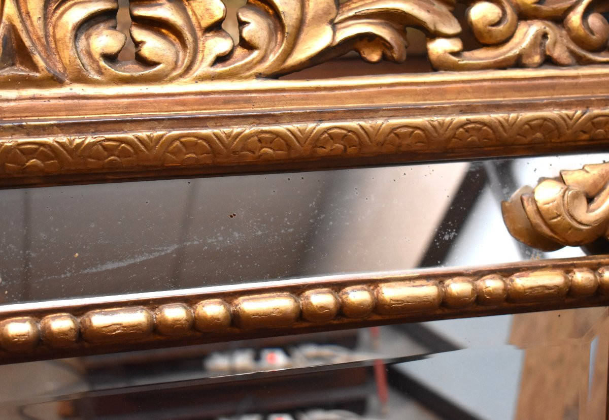 Horizontal And Rectangular Mirror With Glazing Beads In Gilded Wood, Lion Decor, 19th Century-photo-6