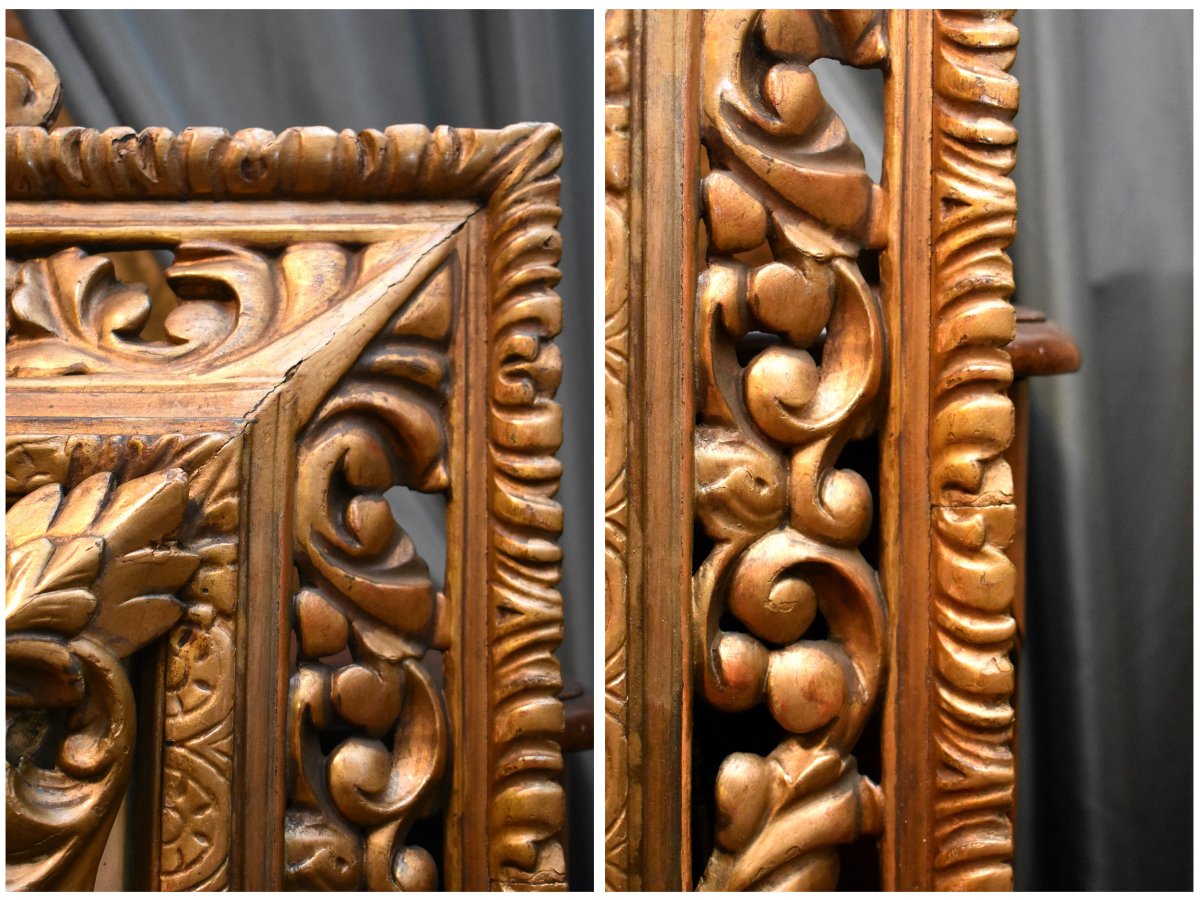 Horizontal And Rectangular Mirror With Glazing Beads In Gilded Wood, Lion Decor, 19th Century-photo-7