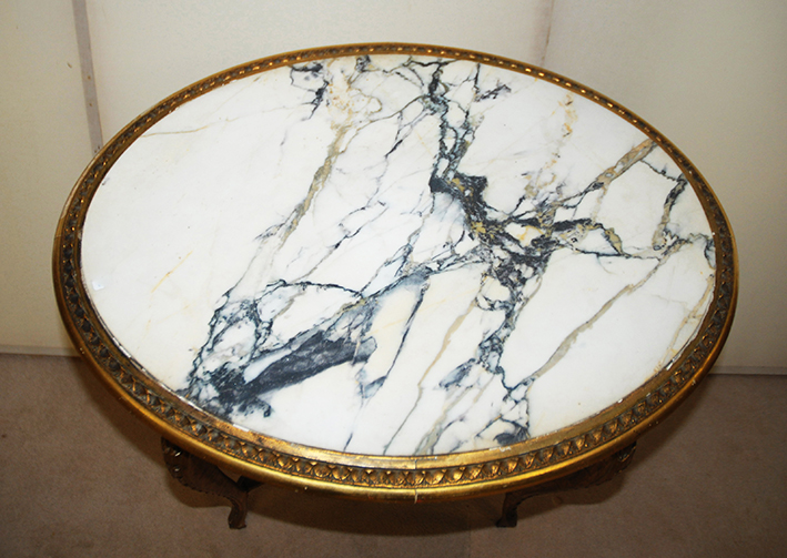 Pedestal In Golden Wood, Middle Table, Marble Top 1900-photo-3