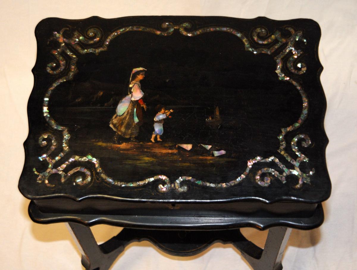 Worker Napoleon III Period In Blackened Wood And Inlaid Mother-of-pearl, XIX Eme-photo-5