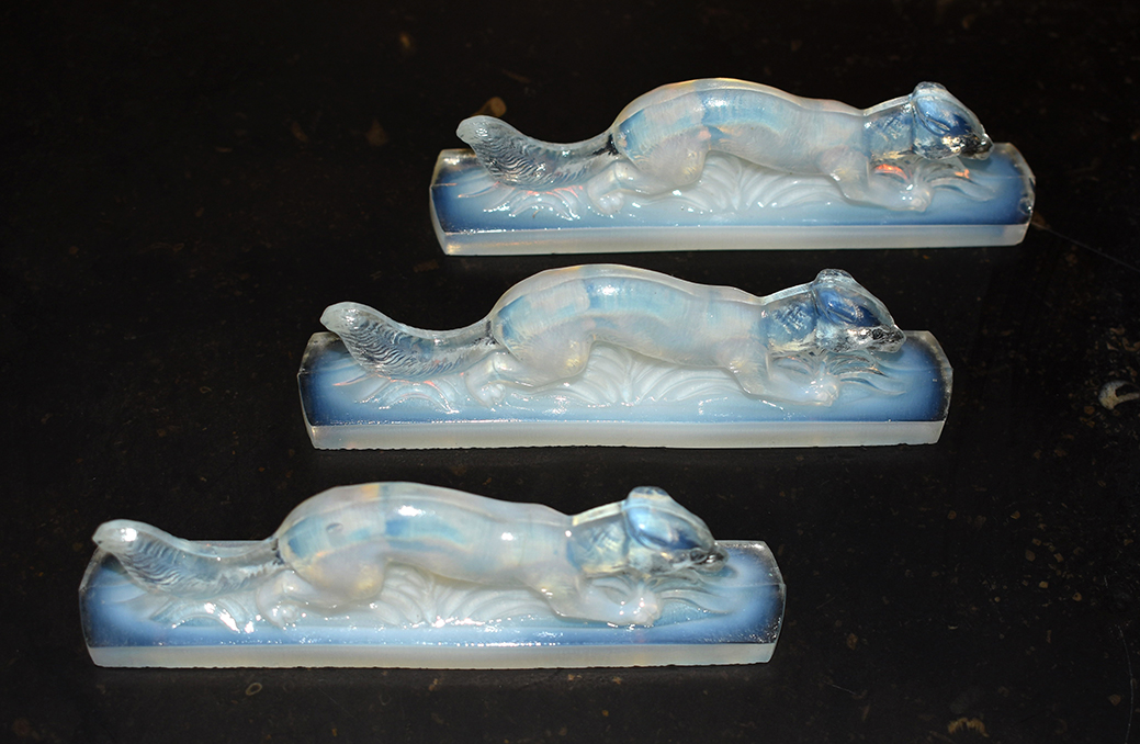 Suite Of 10 Door Knives Art Deco Squirrels, Opalescent Glass-photo-5