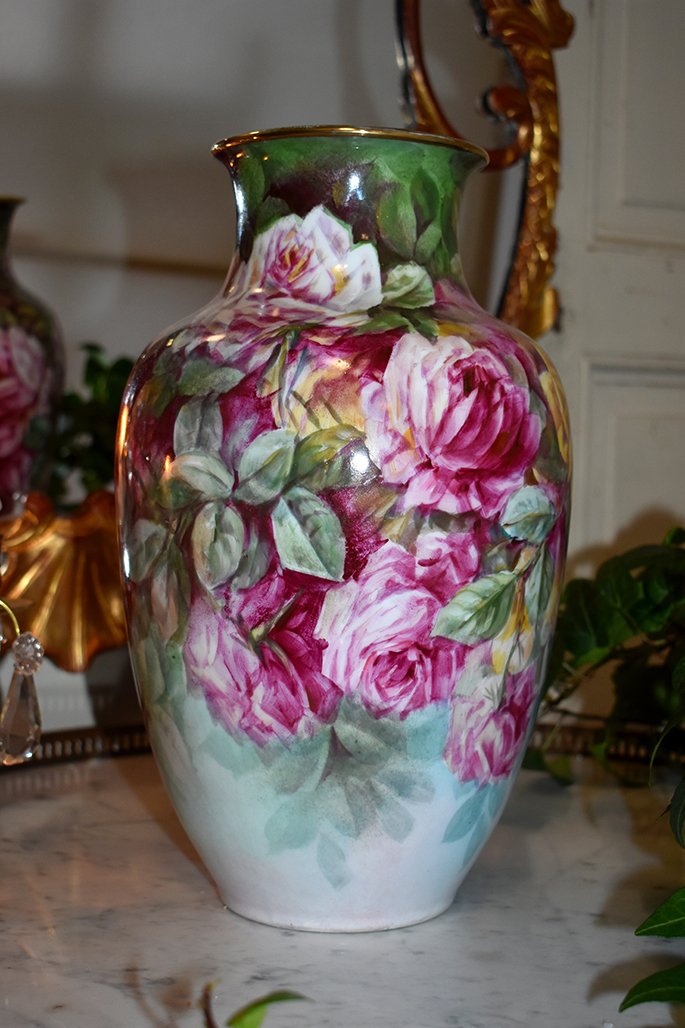 Vase En Porcelaine De Limoges, Décor De Roses, Mavaleix Et Granger ( Période 1920-1938)-photo-3