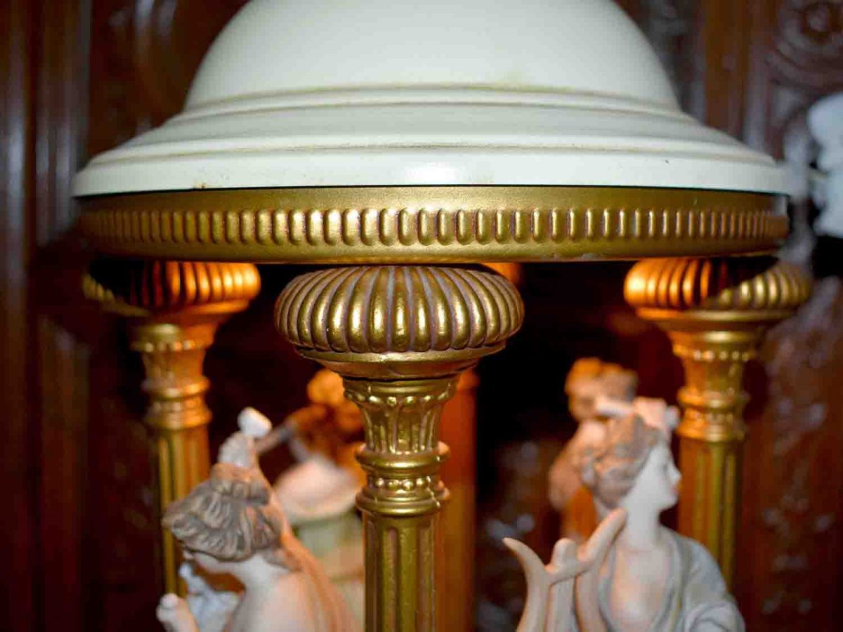 Kiosk Lamp, Characters Allegories Of The Arts, Polychrome Biscuit, Antique Taste-photo-4