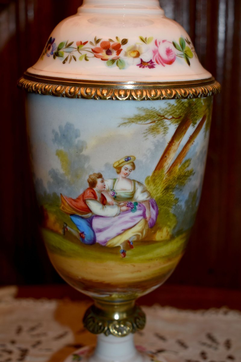 Porcelain Lamp, Hand Painted, Romantic Scene, XIXth Century-photo-8