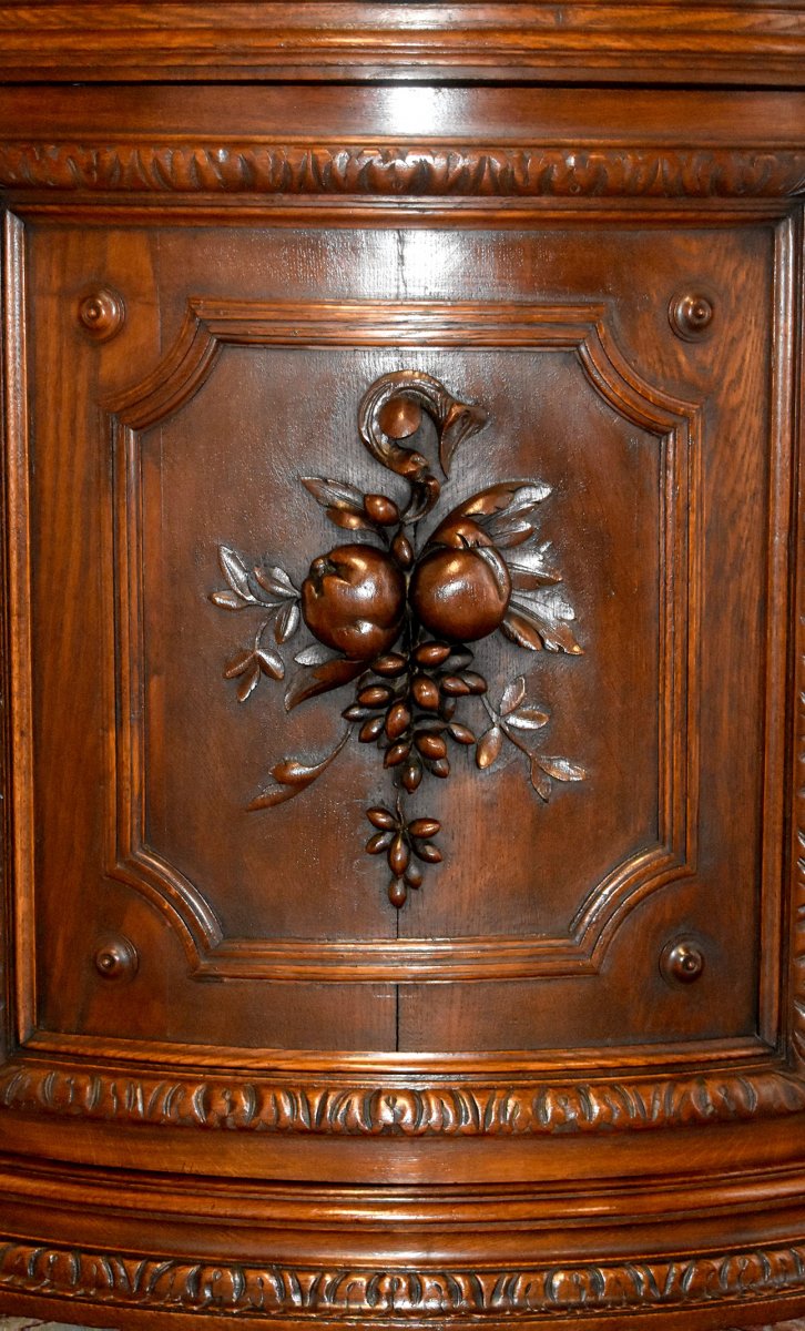 Curved Corner Cabinet In Carved Oak, Corner Cabinet Or Support, Falling Flowers And Fruits-photo-2