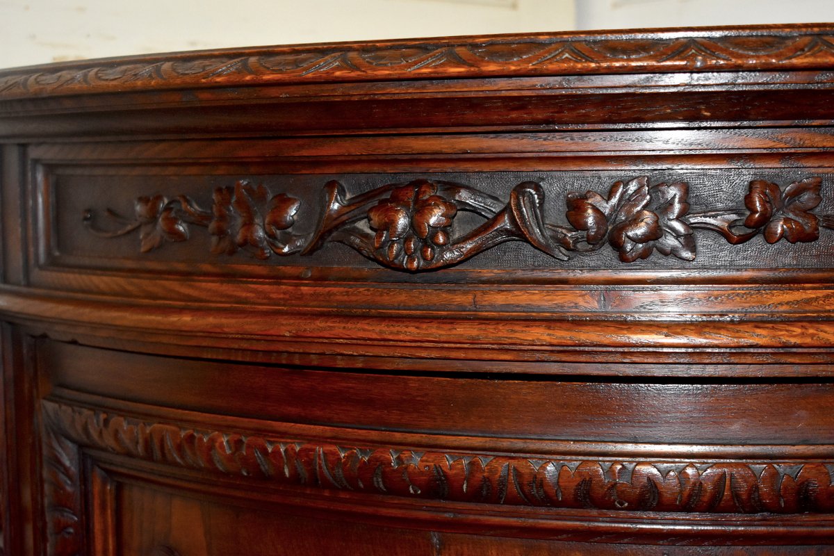 Curved Corner Cabinet In Carved Oak, Corner Cabinet Or Support, Falling Flowers And Fruits-photo-4