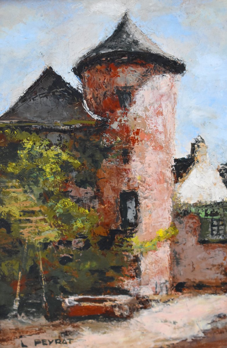 Louis Peyrat ( 1911-1999) "Vue de Collonges-la-Rouge, 1962", Corrèze,  Huile sur Toile , XX ème-photo-3