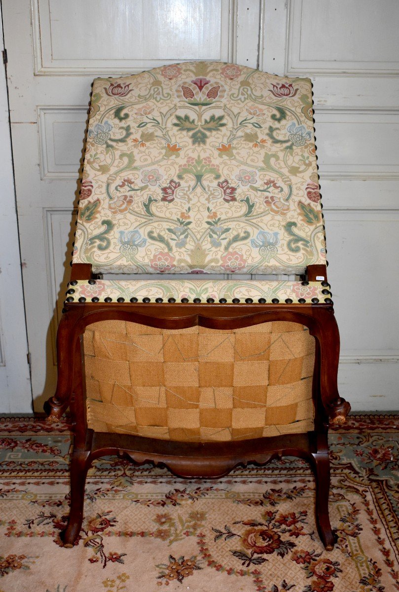 Large Regence Style Armchair With High Back, Tudor Rose Fabric, XIXth Epoque-photo-8