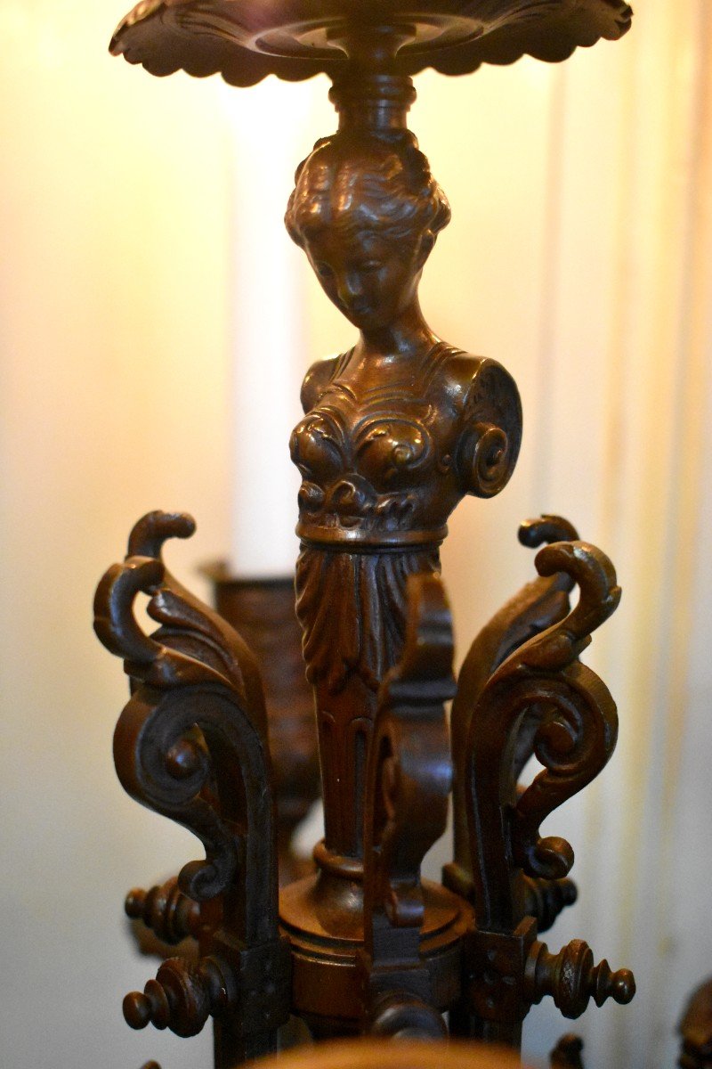 Large Bronze Candlestick, Dragons And Caryatid, Candelabra With Seven Lights, Candlestick, XIXt-photo-2