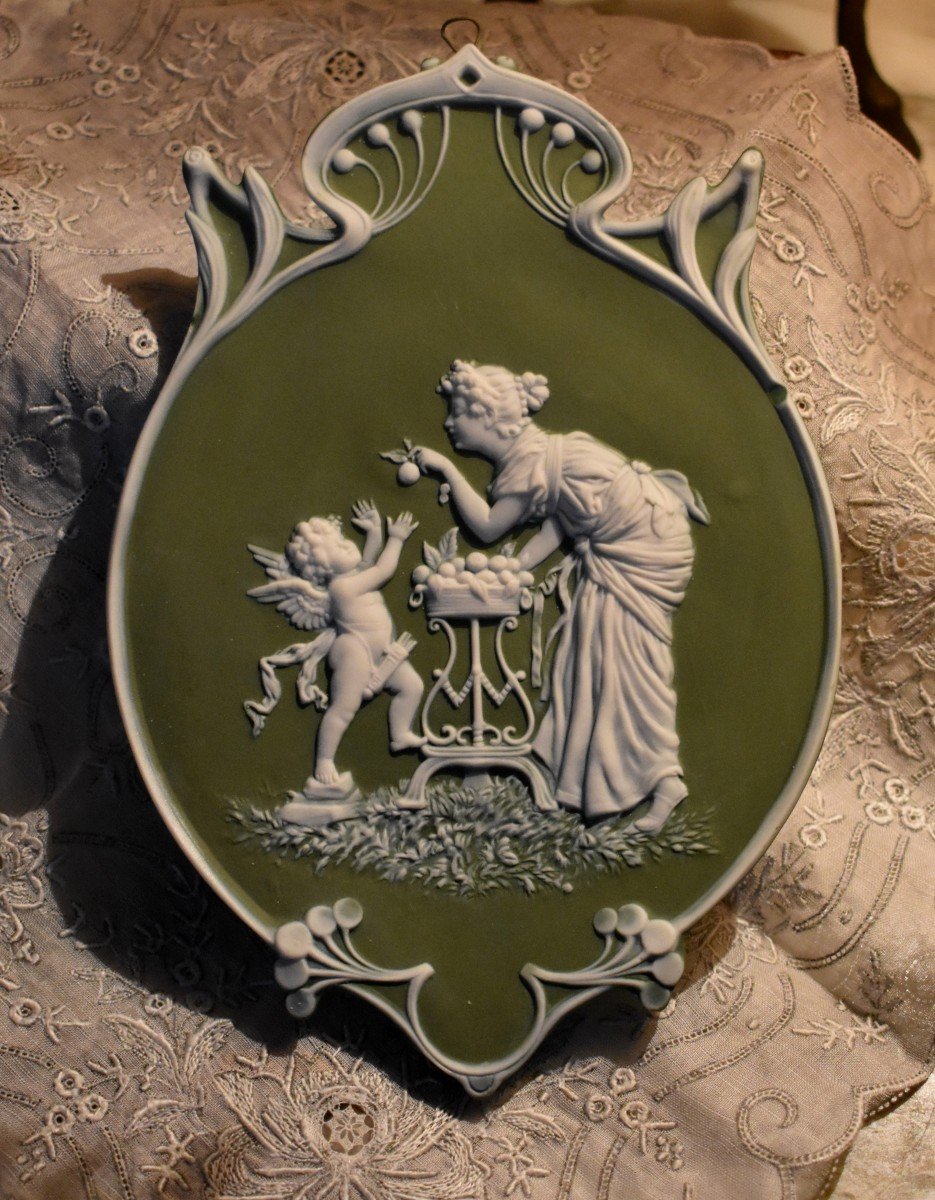 Art Nouveau Decorative Plate In The Taste Of Wedgwood, Antique Decor Scene, Circa 1900-photo-2